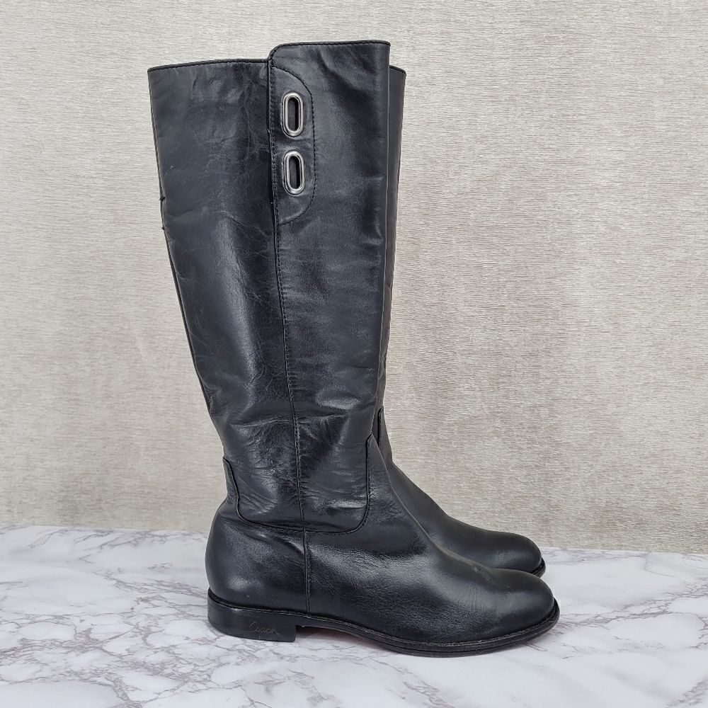 Coach Cayden Black Leather Riding Style Boots Missing Straps Women's Size 6B